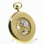 Mechanical Pocket Watch Gold 17 Jewels Skeleton Big 50 mm Men Chain & Box P249A