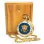 Gold Pocket Watch Set US Presidency 53 mm with Melody Luminous Dial and Wood Box