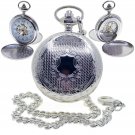 Silver Pocket Watch Mechanical Skeleton Double Hunter Arabic Dial & Fob Chain Silver Pocket Watch Mechanical Skeleton Double Hunter Arabic Dial & Fob Chain