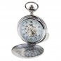 Silver Pocket Watch Mechanical Skeleton Double Hunter Arabic Dial & Fob Chain