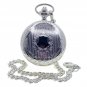 Silver Pocket Watch Mechanical Skeleton Double Hunter Arabic Dial & Fob Chain