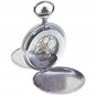 Silver Pocket Watch Mechanical Skeleton Double Hunter Arabic Dial & Fob Chain
