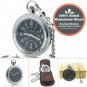 DANBURY Pocket Watch Men STEEL Case Black Dial with Leather Pouch and Fob Chain