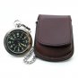 DANBURY Pocket Watch Men STEEL Case Black Dial with Leather Pouch and Fob Chain