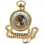 Mechanical Pocket Watch Gold 17 Jewels Skeleton Big 50 mm Men Chain & Box C90