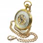 Mechanical Pocket Watch Gold 17 Jewels Skeleton Big 50 mm Men Chain & Box C90