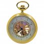 Mechanical Pocket Watch Gold 17 Jewels Skeleton Big 50 mm Men Chain & Box C90