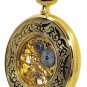 Mechanical Pocket Watch Gold 17 Jewels Skeleton Big 50 mm Men Chain & Box C90
