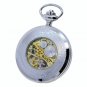Pocket Watch 17 Jewels Mechanical Skeleton Silver Color Men with Fob Chain P42