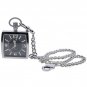 Pocket Watch SQUARE Solid Stainless Steel Case Curve Mineral Len Fob Chain P255