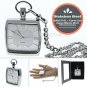 Square Pocket Watch Solid Stainless Steel Case Curve Mineral Len Fob Chain P256