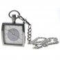 Square Pocket Watch Solid Stainless Steel Case Curve Mineral Len Fob Chain P256