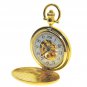 Gold Pocket Watch Mechanical Skeleton Full Hunter Arabic Dial on Fob Chain 47 MM