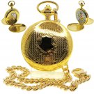 Gold Pocket Watch Mechanical Skeleton Double Hunter Roman Dial & Fob Chain 47 MM