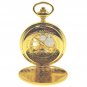Gold Pocket Watch Mechanical Skeleton Double Hunter Arabic Dial Fob Chain 47 MM