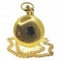 Gold Pocket Watch Mechanical Skeleton Double Hunter Arabic Dial Fob Chain 47 MM