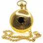 Gold Pocket Watch Mechanical Skeleton Double Hunter Arabic Dial Fob Chain 47 MM