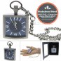Pocket Watch SQUARE Solid Stainless Steel Case Curve Mineral Len Fob Chain P257