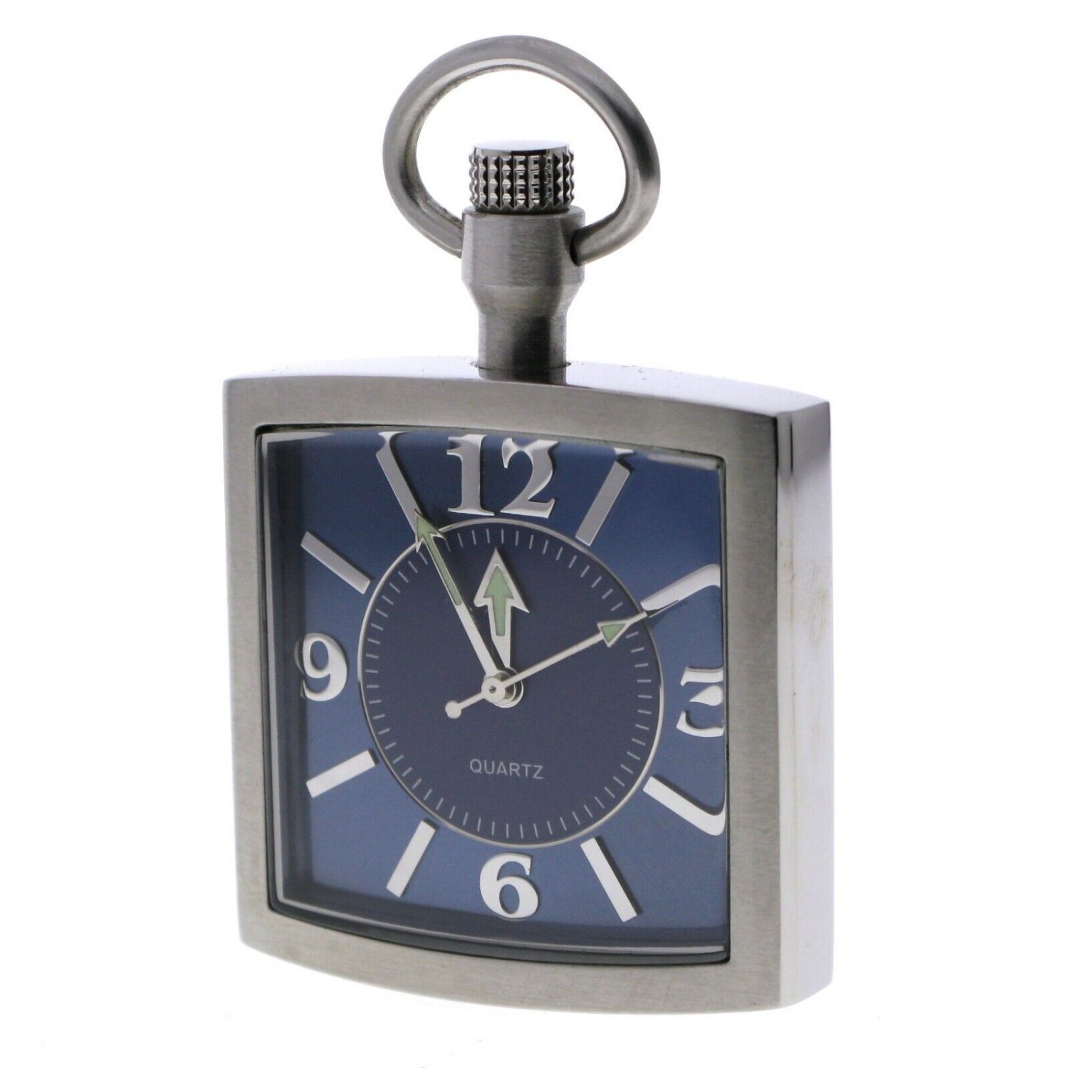 Pocket Watch SQUARE Solid Stainless Steel Case Curve Mineral Len Fob Chain P257