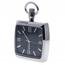 Square  Silver Color Pocket Watch Solid Stainless Steel Case Curve Mineral Len Fob Chain P252