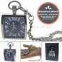 Square Pocket Watch Solid Stainless Steel Case Curve Mineral Len Fob Chain P254