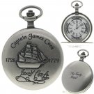 Captain James Cook Memorial Silver Color Pocket Watch Men Gift Set on Fob Chain