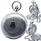 Silver Mechanical Double Hunter Pocket Watch for Men Big 50 mm with Chain C24 Silver Mechanical Double Hunter Pocket Watch for Men Big 50 mm with Chain C24