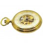 Mechanical Pocket Watch Gold 17 Jewels Skeleton Big 50 mm Men Chain & Box
