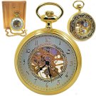 Mechanical Pocket Watch Gold 17 Jewels Skeleton Big 50 mm Men Chain & Box