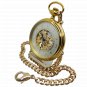 Mechanical Pocket Watch Gold 17 Jewels Skeleton Big 50 mm Men Chain & Box