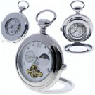 Pocket Watch Mechanical Tourbillon Design Moon Phase Silver Small Second 46 MM P110