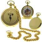 Alvis Presley TCB Memorial Gold Pocket Watch 53 MM Men Gift Set with Fob Chain C81