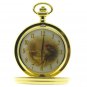 Robin Bird Gold Pocket Watch Gift Set 53 MM Brass Leather Pouch & Fob Chain