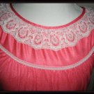 Vintage Nylon Pinky Orange Color Long Nightgown With Lace Accents Size Medium