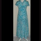 Vintage Blue Floral Print Long Dress Taffeta Floral Breezy Petite Size Small
