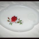Vintage Milk Glass Snack Tray Or Dresser Tray With Red Rose EUC
