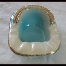 Unique Vintage Ceramic Ashtray Blue With Gold Highlights EUC