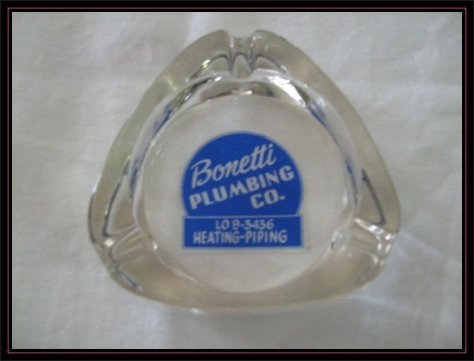 Vintage Clear Glass Triangle Shape Ashtray Bonetti Plumbing