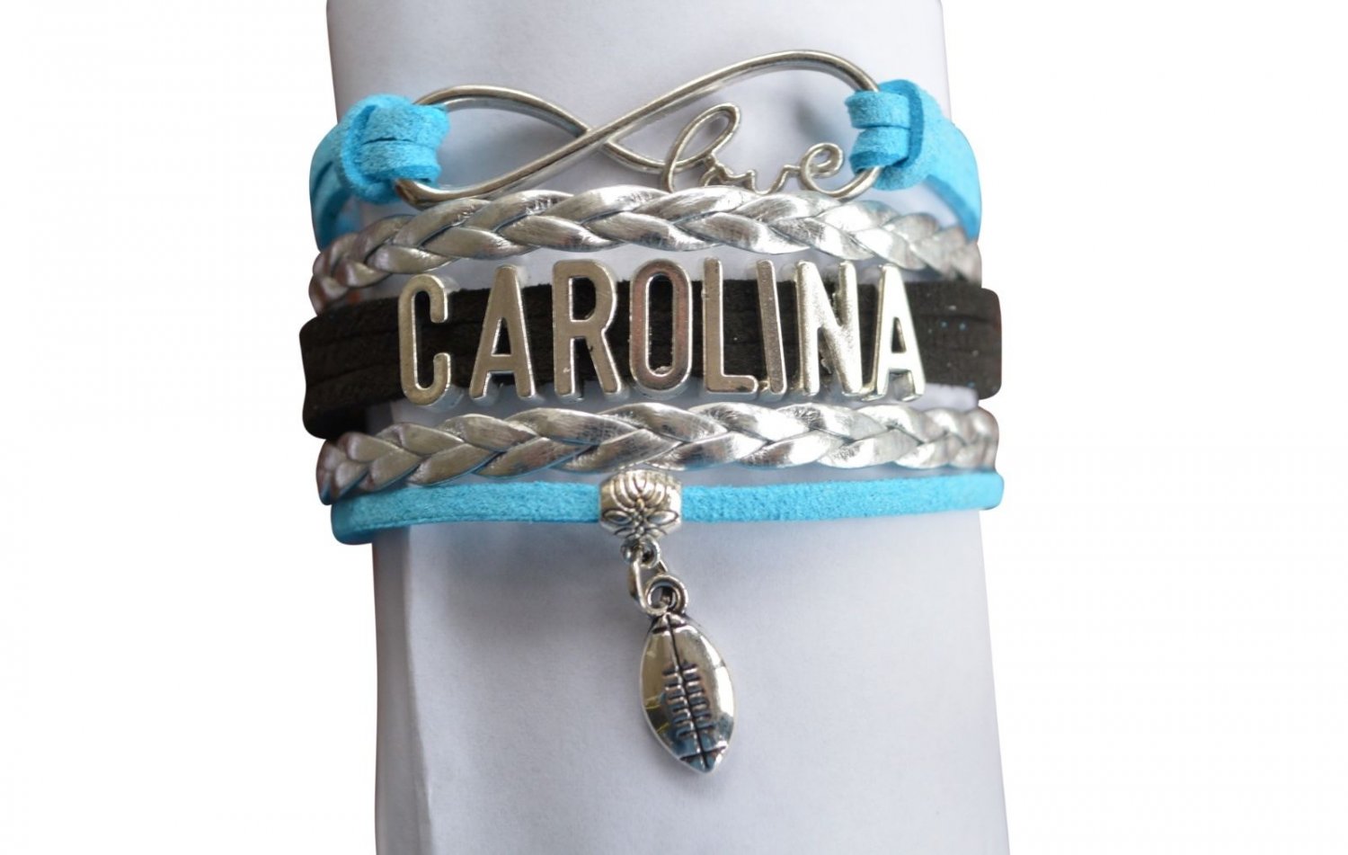 GYMNASTICS LEATHER CHARM BRACELET SILVER-SPORTS-ADJUSTABLE-PINK-BLACK-SILVER