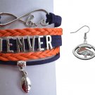 Denver Broncos Charm Bracelet & Broncos Earring - Broncos Jewelry, Broncos Gift