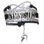 GYMNASTICS LEATHER CHARM BRACELET SILVER-SPORTS-ADJUSTABLE -BLACK-SILVER