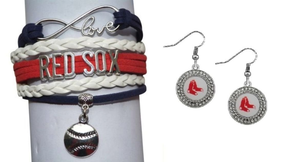 Red Sox Bracelet Jewelry Set, Boston Red Sox Bracelet & Red Sox Earrings