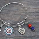Chicago Cubs Bracelet, Chicago Cubs Jewelry, Baseball Bangle Bracelet &Cubs Gift