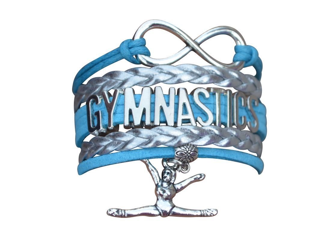 GYMNASTICS LEATHER CHARM BRACELET SILVER-SPORTS-ADJUSTABLE-TURQUISE, SILVER