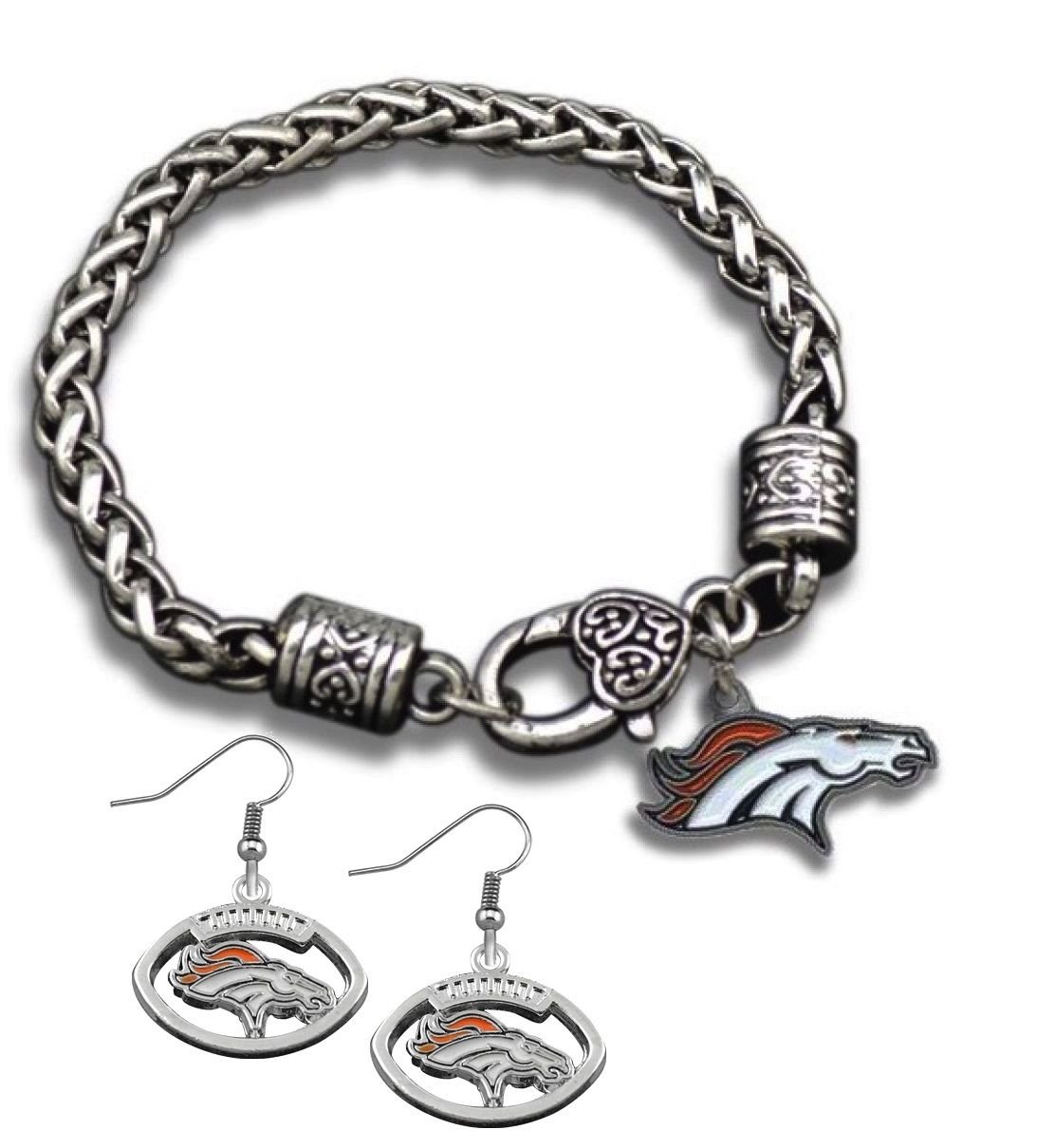 Denver Broncos Bracelet & Broncos Earrings Set, Broncos Jewelry, Broncos Gift