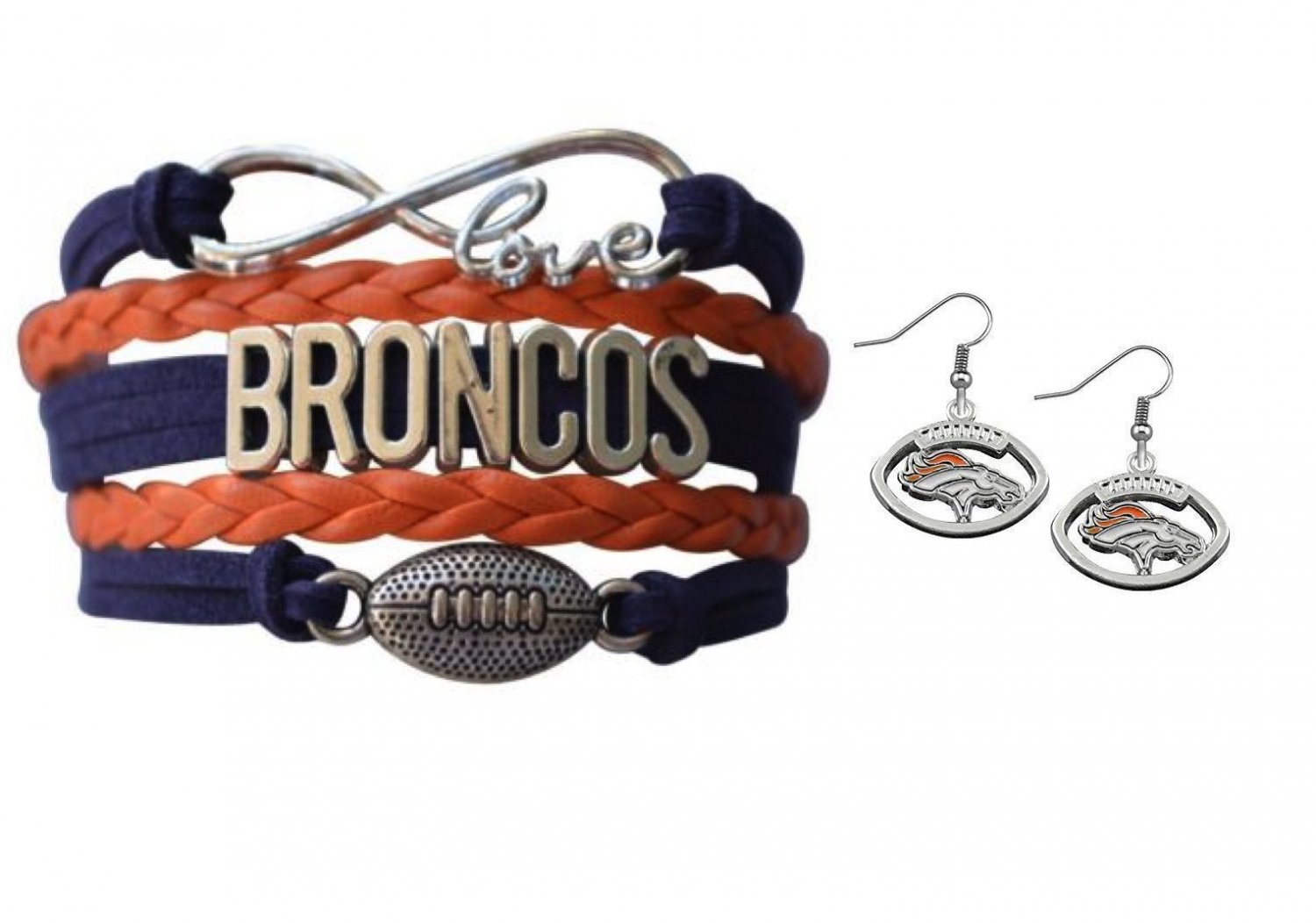 Denver Broncos Jewelry Set - Broncos Charm Bracelet & Earrings -Broncos Gift