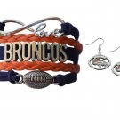 Denver Broncos Jewelry Set - Broncos Charm Bracelet & Earrings -Broncos Gift