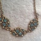 Gorgeous Vintage Victorian Flair Blue Rhinestones & Faux Pearl Necklace