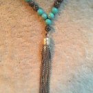 Beautiful Lucky Brand Faux Turquoise Necklace with Tassel Drop Pendant
