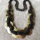 Vintage Bohemian Statement Necklace w/ Mother of Pearl & Glass Seed Beads